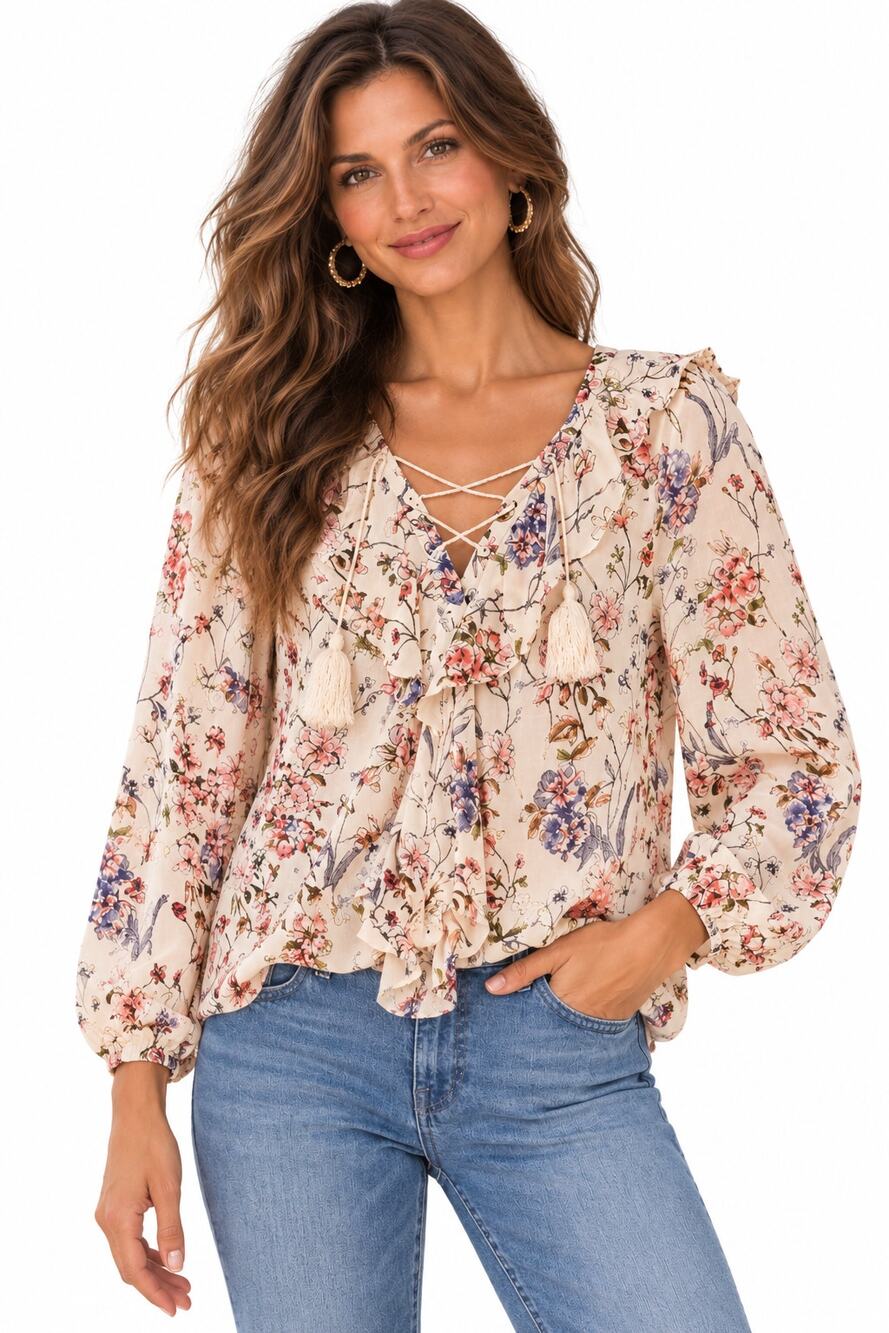 Cupcakes and Cashmere Sveta Floral & Humming Bird Top Womens Medium Cottagecore